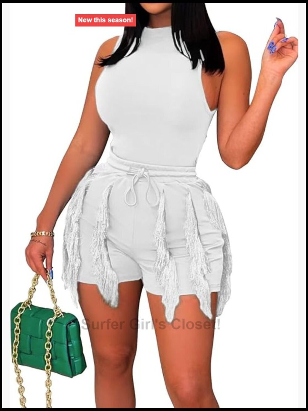 Sexy Fringe Shorts 2 Piece Sets Outfits Crop Top Tassel Romper Club Party